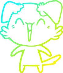cold gradient line drawing of a happy little dog cartoon