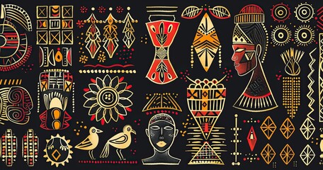 Material Culture pattern with African old national tradition patterns of over the world to one unique pattern