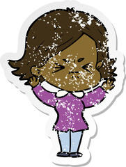 distressed sticker of a cartoon angry woman