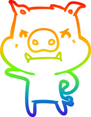 rainbow gradient line drawing of a angry cartoon pig