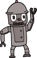 cartoon doodle robot waving