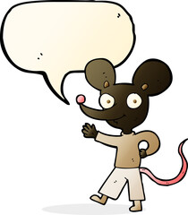 cartoon waving mouse with speech bubble