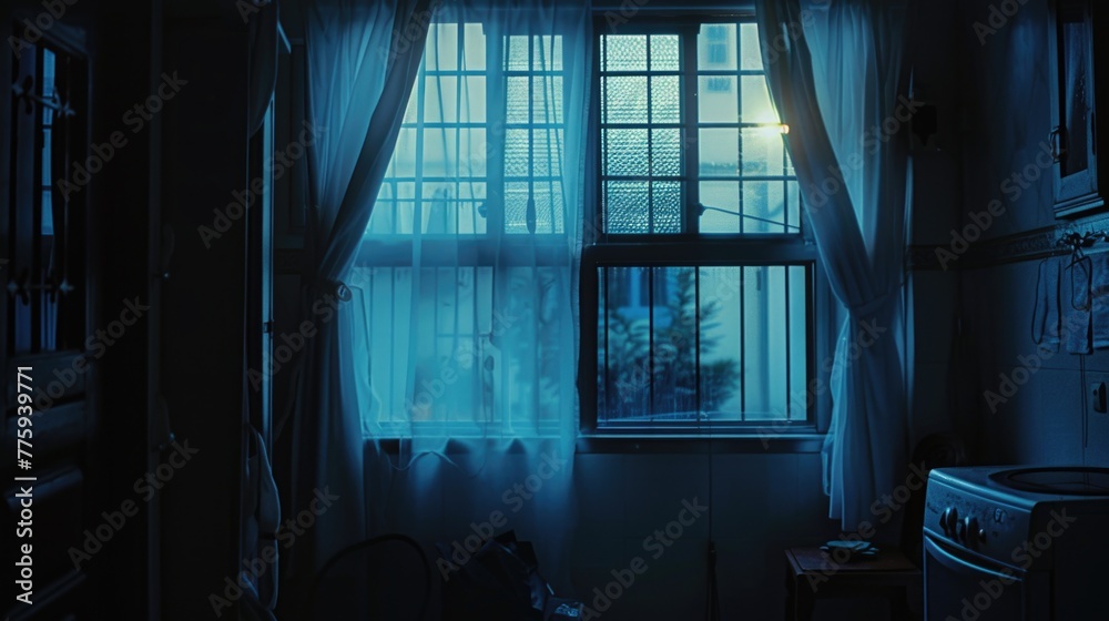 Poster a simple room with a window and chair. suitable for interior design concepts