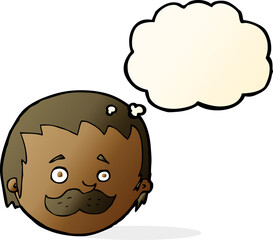 cartoon man with mustache with thought bubble