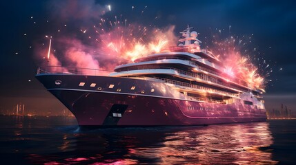 Cruise ship in the sea at night. 3D illustration.