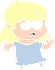 flat color style cartoon tired woman