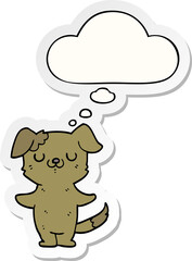 cartoon puppy with thought bubble as a printed sticker