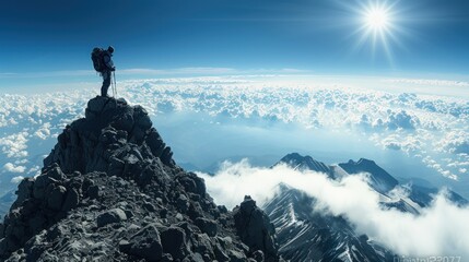 Awe-Inspiring Summit: Person Conquers the Peak - obrazy, fototapety, plakaty