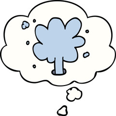 cartoon spouting water with thought bubble