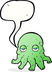 cartoon alien squid face with speech bubble