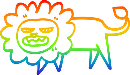 rainbow gradient line drawing of a cartoon angry lion