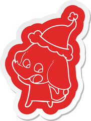 cute quirky cartoon  sticker of a elephant wearing santa hat