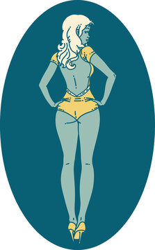 tattoo in traditional style of a pinup swimsuit girl