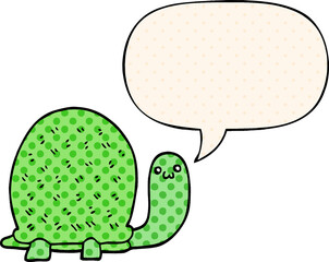 cute cartoon turtle with speech bubble in comic book style