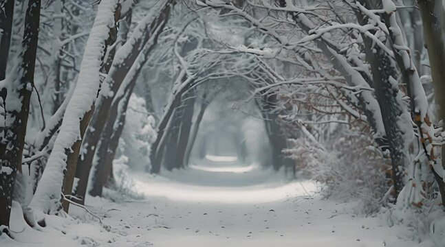 The snow tree tunnel is filled with snow ice