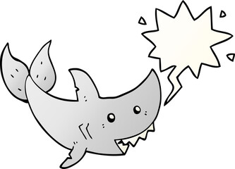 Obraz premium cartoon shark with speech bubble in smooth gradient style