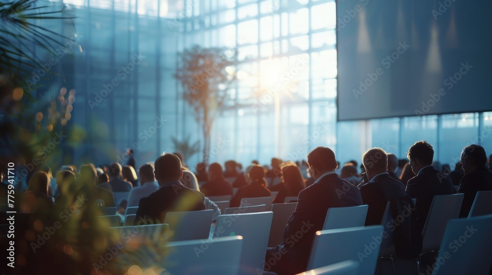 Aufkleber a group of people sitting in chairs in front of a screen. suitable for business presentations or tea