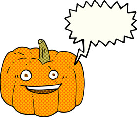 freehand drawn comic book speech bubble cartoon halloween pumpkin