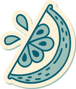 sticker of tattoo in traditional style of a slice of lemon