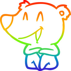 rainbow gradient line drawing of a laughing bear cartoon