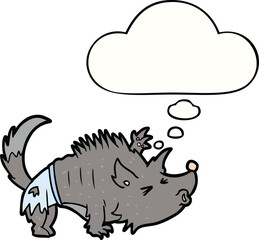 cartoon werewolf with thought bubble