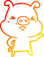 warm gradient line drawing of a cartoon angry pig