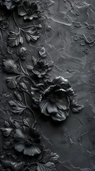 Gordijnen Dark Decorative volumetric flowers. © MiaStendal