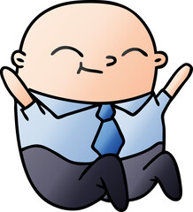 freehand drawn gradient cartoon of kawaii bald man