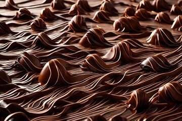 Chocolate ribbons cascading over a glossy surface, creating intricate, mesmerizing designs.