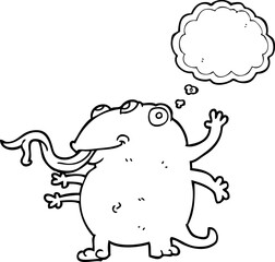 freehand drawn thought bubble cartoon alien