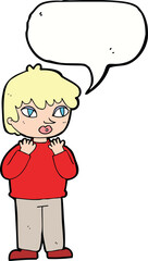 cartoon worried person with speech bubble