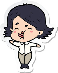 sticker of a cartoon girl pulling face