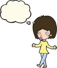 cartoon confused woman with thought bubble