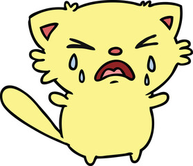 freehand drawn cartoon of cute kawaii crying cat