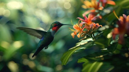 Fototapeta premium A beautiful hummingbird in flight, suitable for nature themes