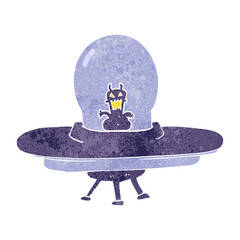 freehand retro cartoon alien spaceship