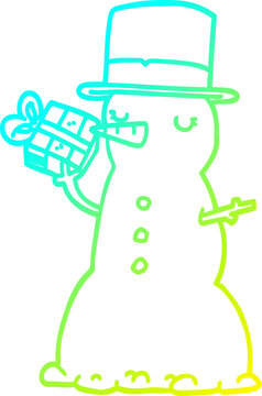 recommend clip art: cold gradient line drawing of a cartoon snowman