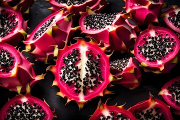 The unique texture and rich red color of a sliced dragon fruit, creating a visually stunning image.