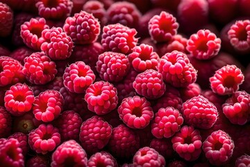 A macro shot of a cluster of raspberries, emphasizing their delicate structure and fresh appearance.