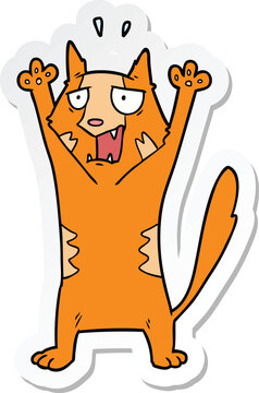 sticker of a cartoon panicking cat