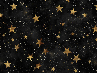 Fototapeta na wymiar Midnight black, gold stars pattern, dreamy, night sky inspiration 
