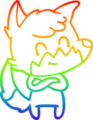 rainbow gradient line drawing of a cartoon happy fox