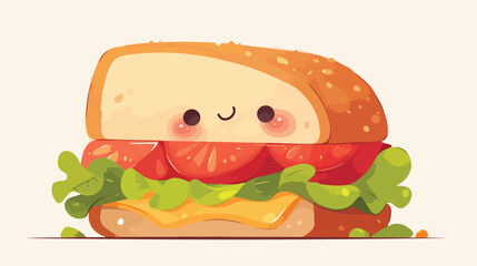 Sandwich with lazy face illustration 2d flat cartoo - obrazy, fototapety, plakaty