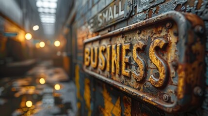 Decayed Dreams: A Rusted Business Sign in the Subway Station - obrazy, fototapety, plakaty