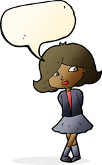 cartoon happy girl with speech bubble