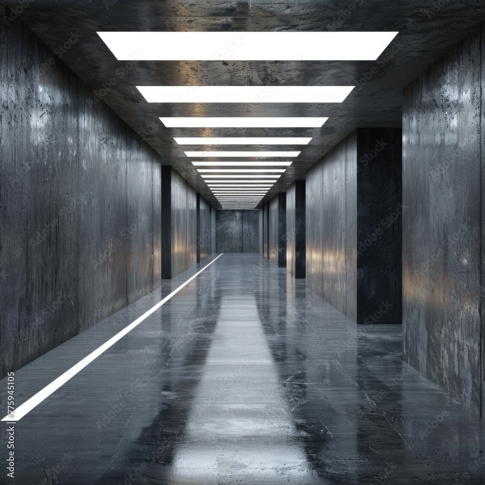 Poster a long hallway with a light at the end. suitable for concepts of hope and new beginnings