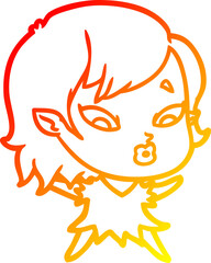 warm gradient line drawing of a cute cartoon vampire girl