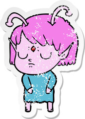 Obraz premium distressed sticker of a cartoon alien girl