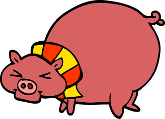 cartoon doodle fat pig