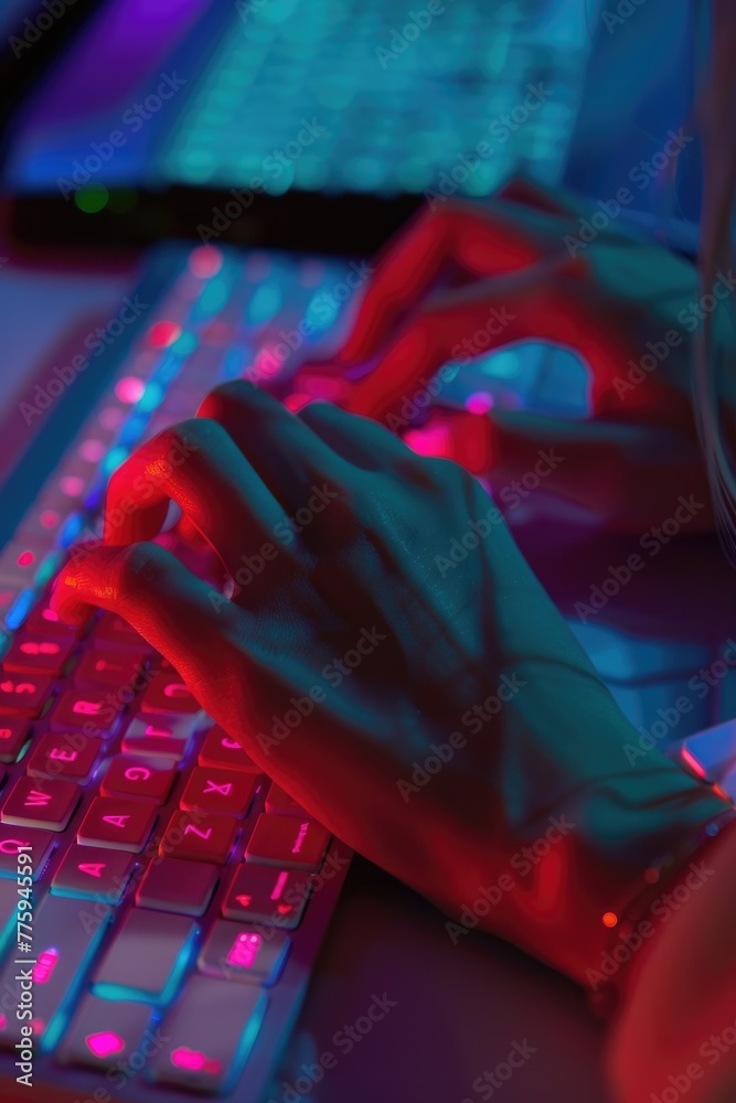Aufkleber A close up of a person typing on a keyboard. Suitable for technology concepts